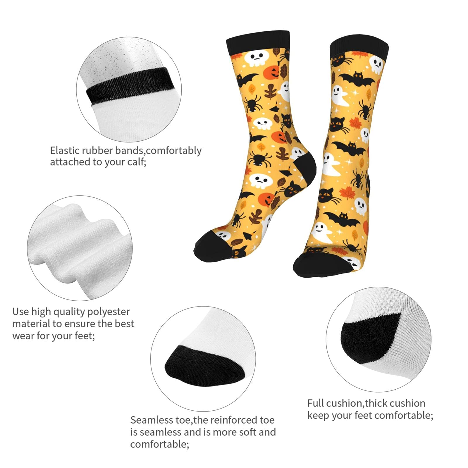 Halloween Ghost Black Cat Funny Compression Socks for Women & Men - Novelty Crew Socks Gift for Nurses, Athletes & Travelers - Perfect for Costumes, Workouts & Long Flights