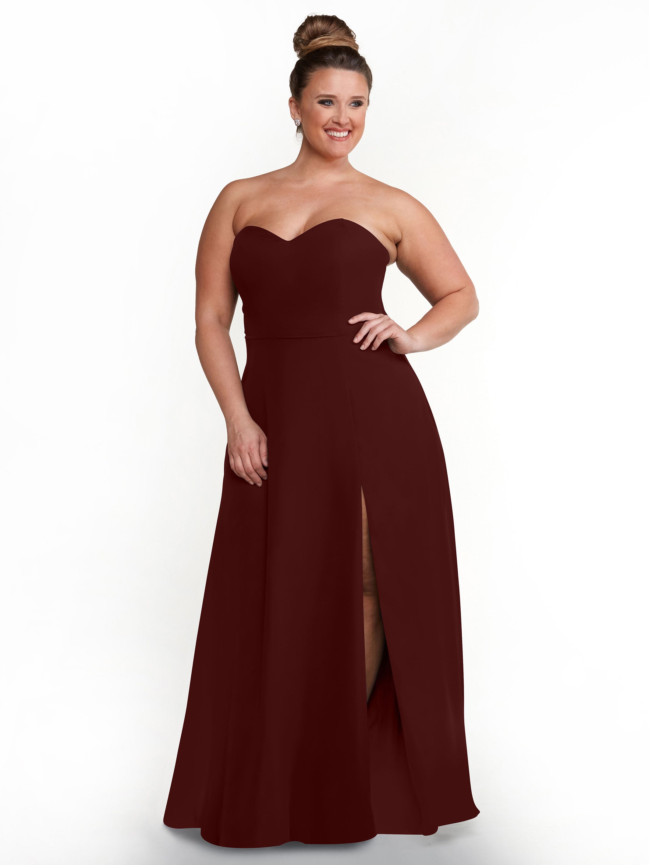 Elegant 80143 Chiffon Strapless Sweetheart Bridesmaid Dress with Lace & High Slit - Perfect for Weddings, Prom & Formal Events