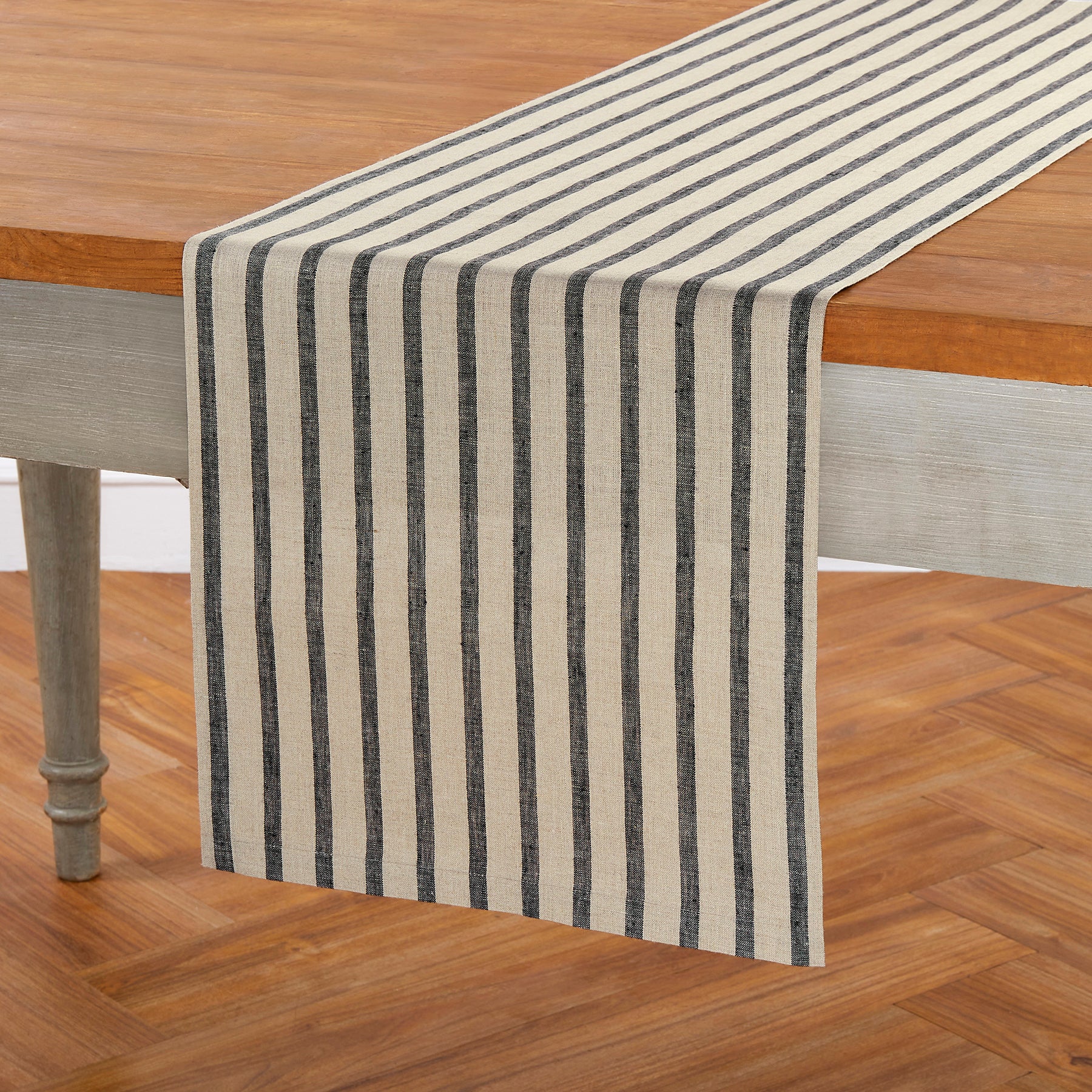 Madison Stripe Table Runner - Elegant Cotton Linen Dining Table Decor for Thanksgiving, Christmas & Wedding Parties - Home Kitchen Decorations