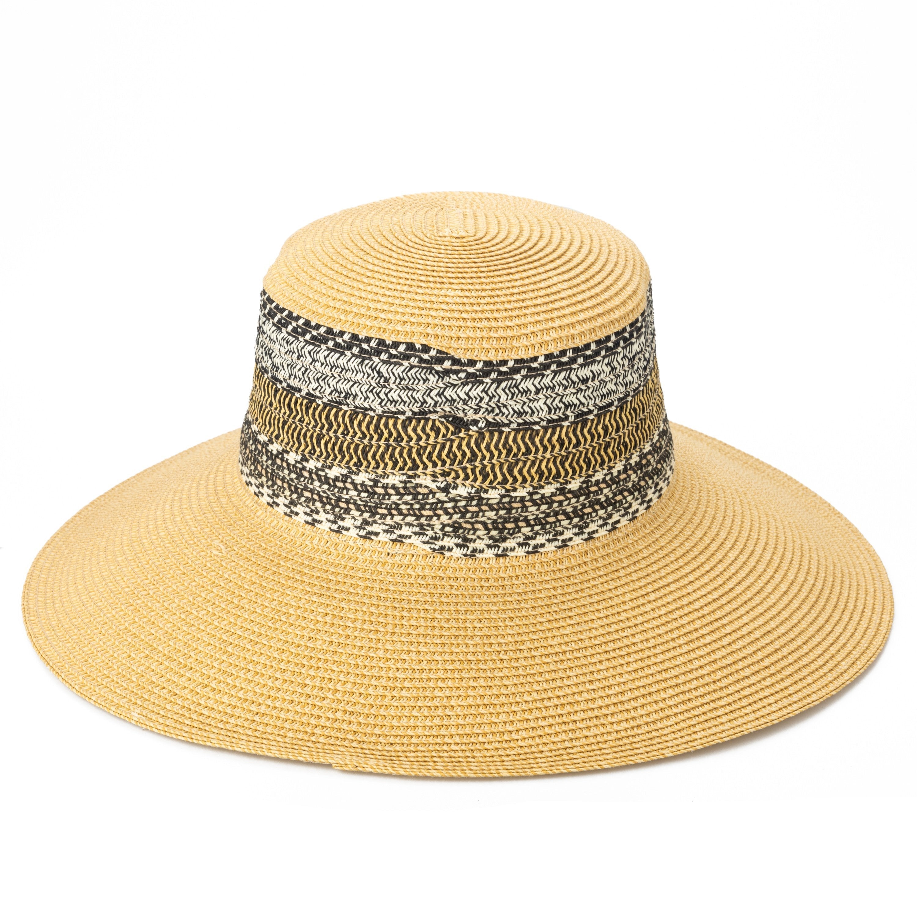 Women's Fashion Multi-Stripe Crown Sun Hat - UV Protection Wide Brim Summer Beach Hat for Outdoor, Travel & Gardening