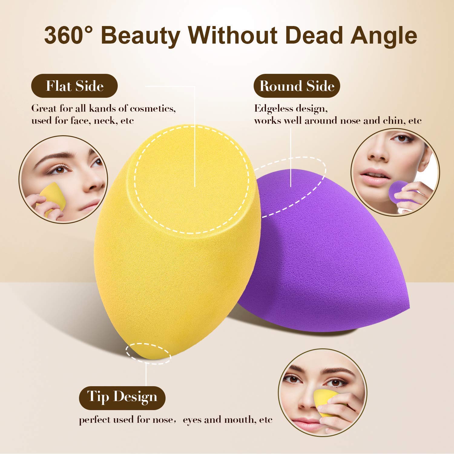Fennec Mart Makeup Sponge Set - 10 Pcs Professional Beauty Blender Sponges for Foundation & Concealer | Dry & Wet Use | Soft Cosmetic Sponges for Flawless Makeup Application | Perfect for Daily Makeup, Contouring & Blending