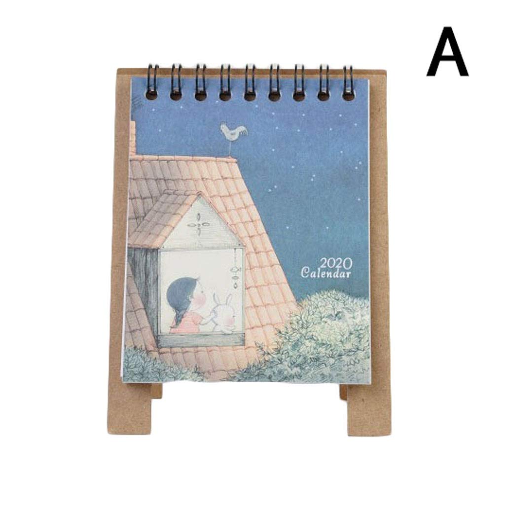 2020 Kawaii Cartoon Mini Desk Calendar - Stand Up Table Planner & Organizer for Office, School, Home Decor | Cute Agenda Book for New Year Planning & Gift Giving