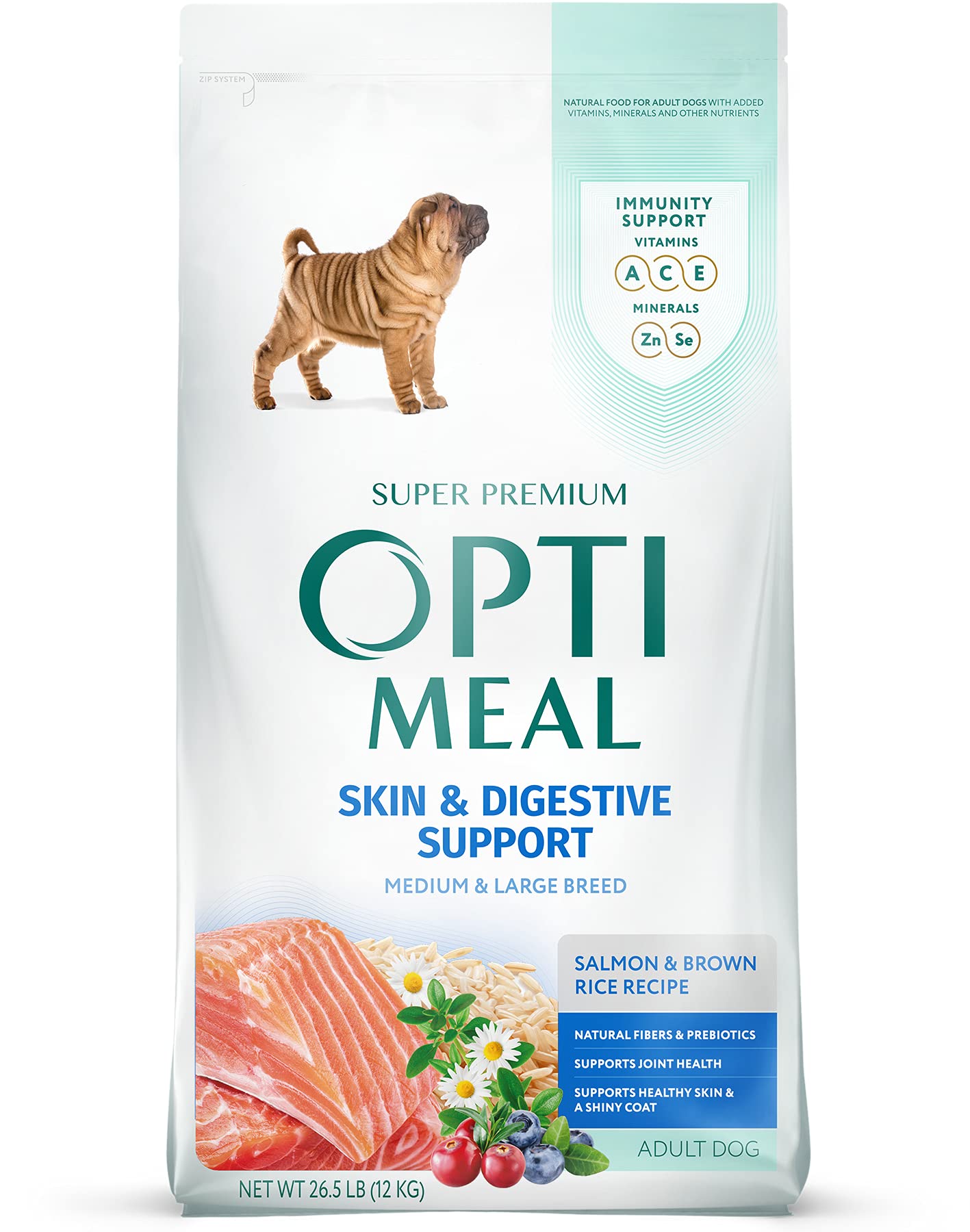 Optimeal Sensitive Skin & Stomach Dry Dog Food - Salmon & Brown Rice Recipe for Medium/Large Adult Dogs - 26.5lb Bag with Digestive & Skin Support | Made in Ukraine | Perfect for Dogs with Allergies & Digestive Issues - Home Feeding & Travel Use