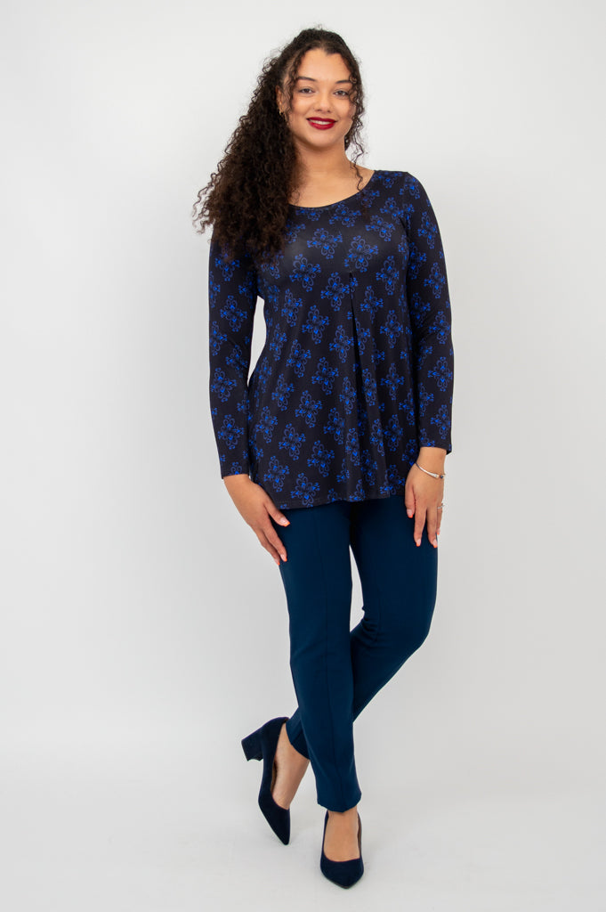 Franca Long Sleeve Top - Blue French Bamboo Fabric - Women's Casual Blouse for Work & Everyday Wear - Final Sale