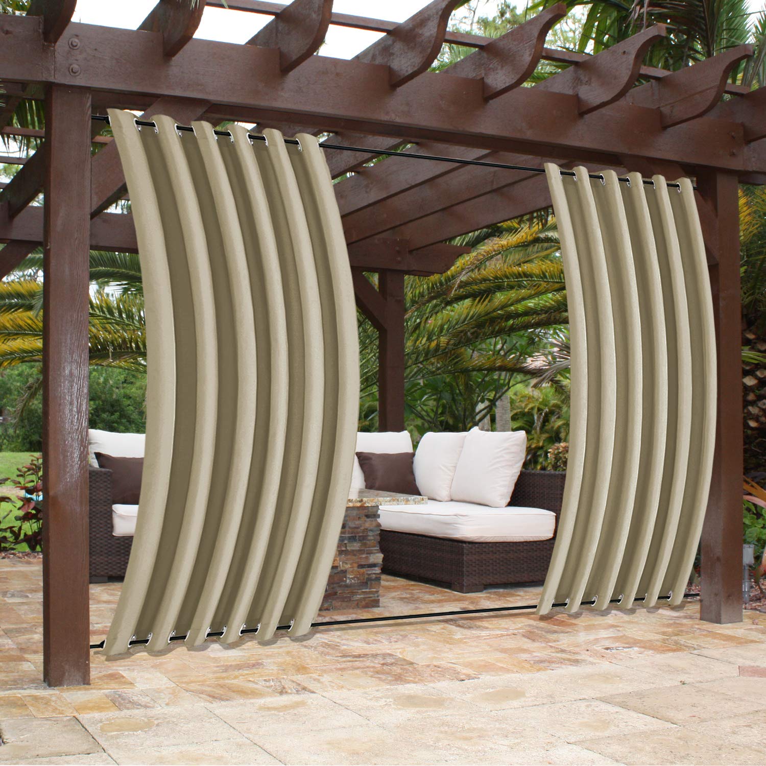 Frelement Waterproof Thermal Insulated Blackout Outdoor Curtains - Multi-Color Patio Drapes with Grommet Top for Porch, Gazebo & Backyard (UV Protection & Weather Resistant) - Perfect for Outdoor Living Spaces, Poolside Lounging & Summer Entertaining