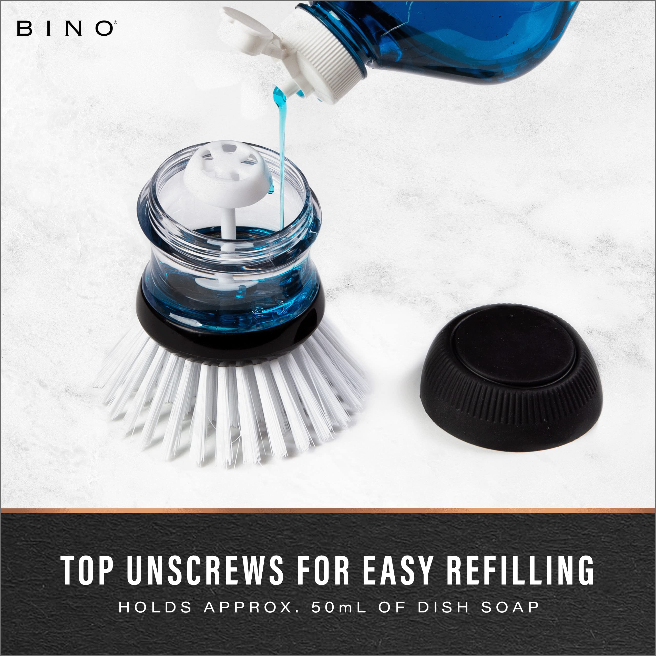 BINO Palm Soap Dispenser Brush - Round Dish Scrubber with Refillable Design | Nylon Cleaning Brush for Kitchen, Sink & Household Dishwashing | Perfect for Pots, Pans, Plates & Utensils Cleaning