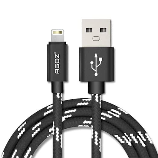 AGOZ Apple MFI Certified Lightning Cable - 4ft Fast Charging Braided Nylon Cord for iPhone 14/13/12/11/X/8/7/6/5 - Durable Charger for Home, Office & Travel (Black)