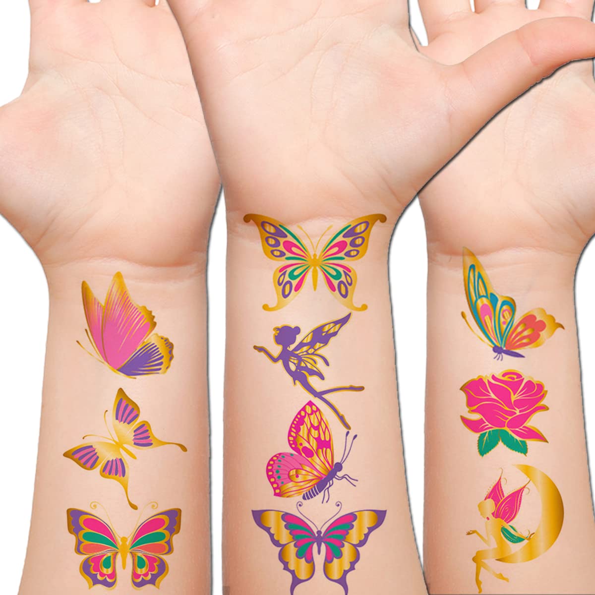 50 Pcs Glitter Butterfly Temporary Tattoos for Women & Girls - Colorful Body Art Stickers for Parties, Festivals & Summer Fun - Perfect for Bachelorette, Birthday & Pool Party Decorations