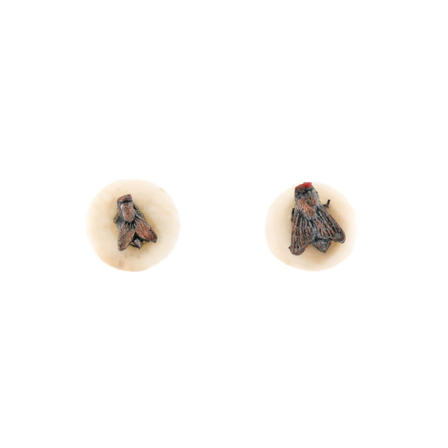 Victorian 9K Gold Sterling Silver Ivory Fly Stud Earrings - Elegant Vintage Jewelry for Women, Perfect for Parties, Weddings & Special Occasions