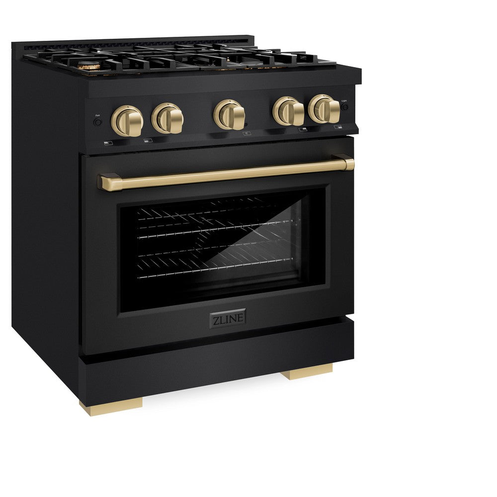 ZLINE Autograph Edition 30-inch 4.2 cu. ft. Dual Fuel Range with 4-Burner Gas Cooktop & Electric Convection Oven - Black Stainless Steel with Champagne Bronze Accents (HDRBZ 30 CB) | Professional Kitchen Appliance for Home Chefs & Cooking Enthusiasts