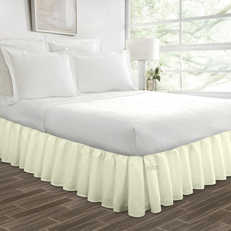 12 Inch Ruffled Bed Skirt - Premium Microfiber Fabric | Fade & Wrinkle Resistant, Anti-Static Decorative Bedding | Extra Storage Space for Clutter-Free Bedroom | California King Size in Cream | Perfect for Guest Rooms & Master Bedroom Decor