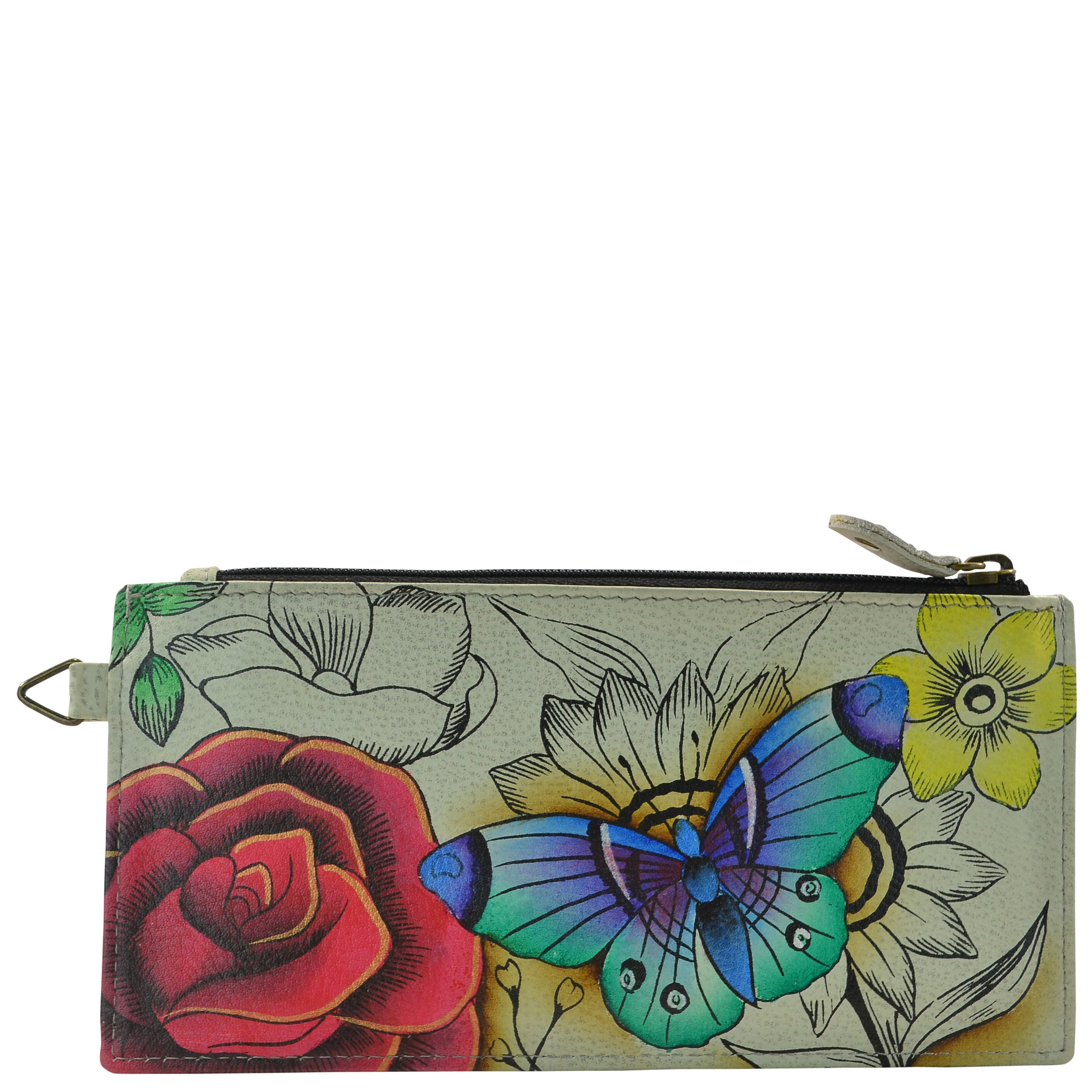 Anuschka Women's Hand-Painted Genuine Leather Wallet & Organizer - Floral Paradise Design for Everyday Use, Travel, and Gift Giving