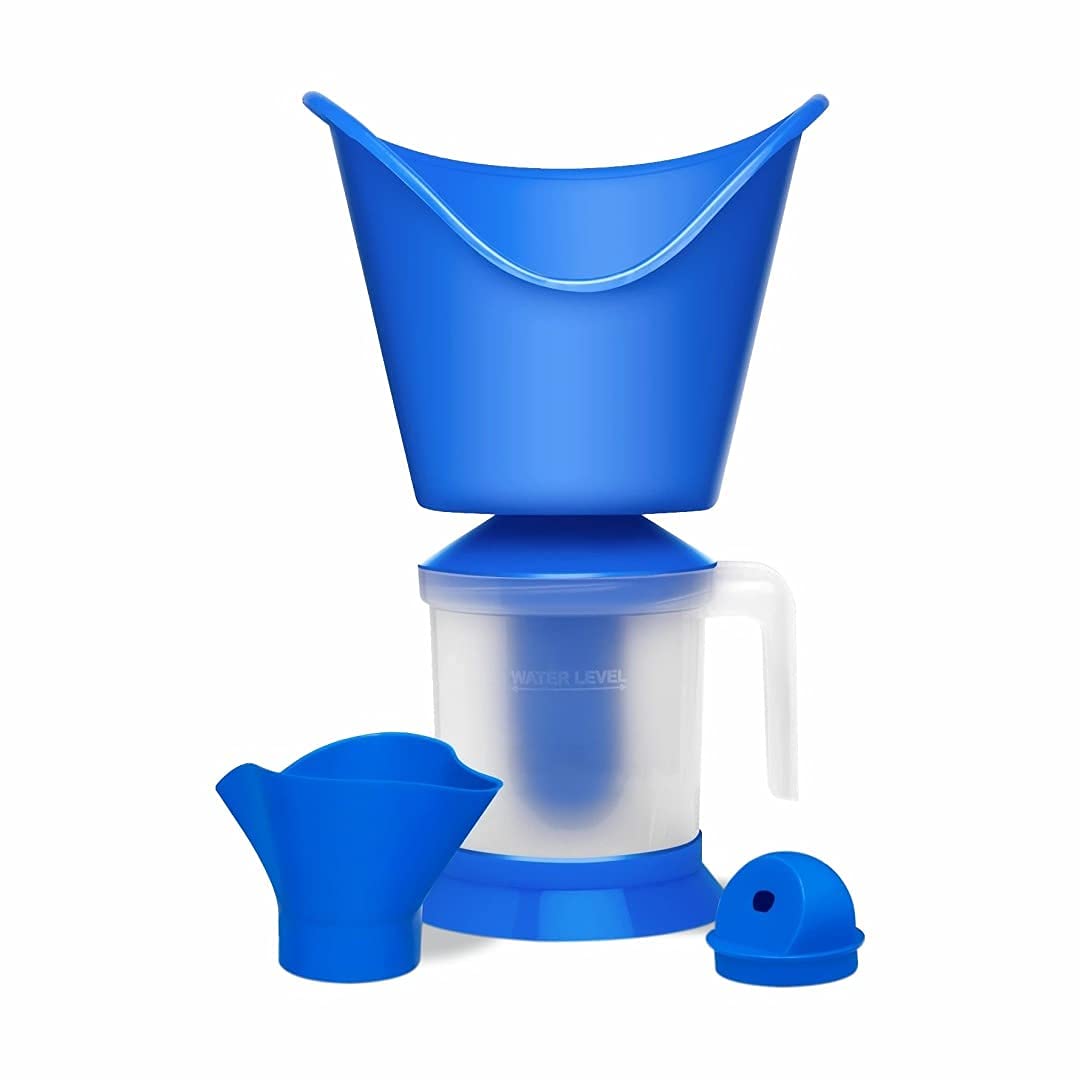 Glenoxzone 3-in-1 Face, Nose & Cough Steamer - Plastic Steam Vaporizer with Nozzle Inhaler, Facial Sauna & Steamer Machine for Adults & Kids (Blue) | Relieves Congestion, Soothes Cough & Deep Cleanses Skin at Home