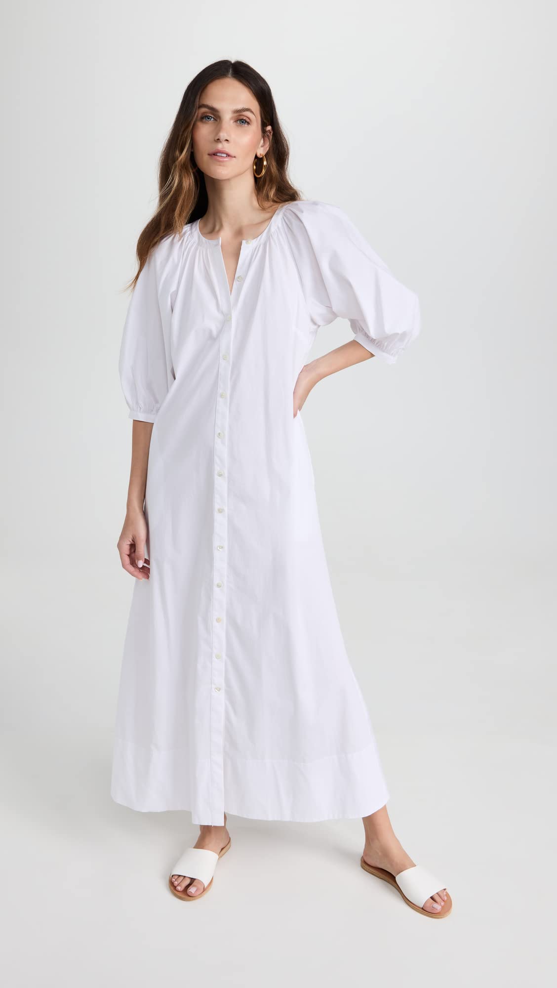 STAUD Women's Vincent Dress - Elegant Midi Dress with Floral Print, V-Neck & Puff Sleeves | Perfect for Summer Weddings, Garden Parties & Date Nights