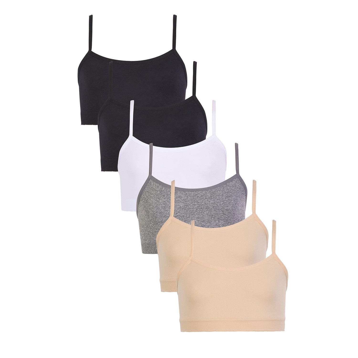 I&S Girls No Wire Seamless Training Bras 6 Pack - Soft Comfortable Wire-Free Spaghetti Strap Bras for Teens, No Padding Breathable Sports Bras for School, Yoga & Everyday Wear