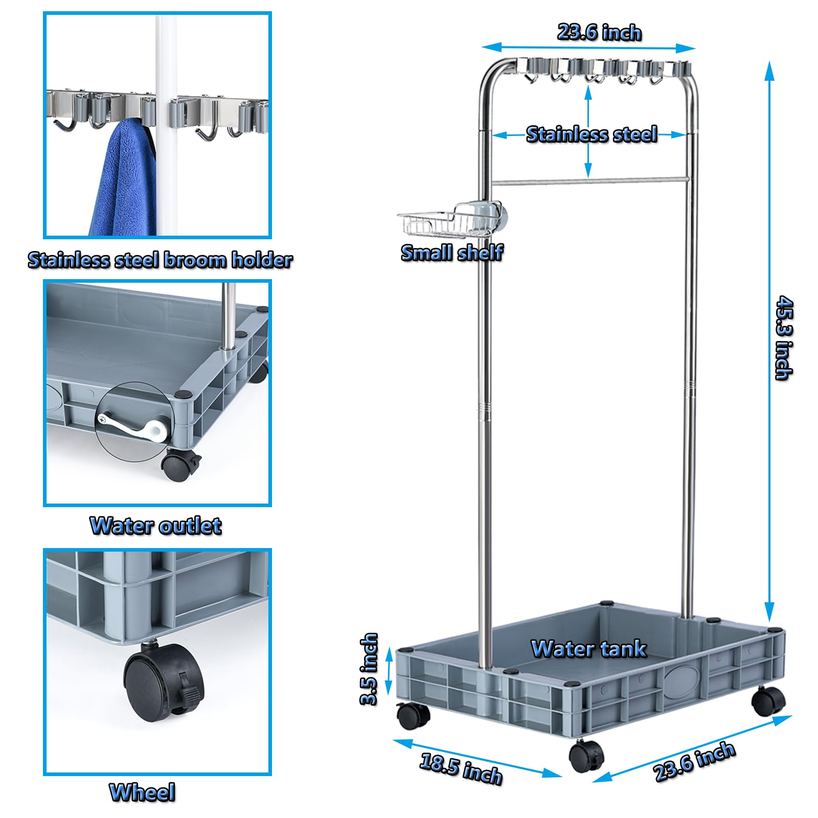 KYDIFS 10-Rack Broom Holder & Closet Organizer - Heavy Duty Cleaning Supplies Storage Cart for Garage, Garden, Cabinet & Home Organization - Perfect for Mops, Brooms, Rakes & Cleaning Tools Storage