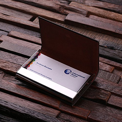 Premium Personalized Leather Business Card Holder - Engraved Name & Logo - Elegant Wood Gift Box - Perfect for Corporate Gifts, Networking Events & Professional Meetings