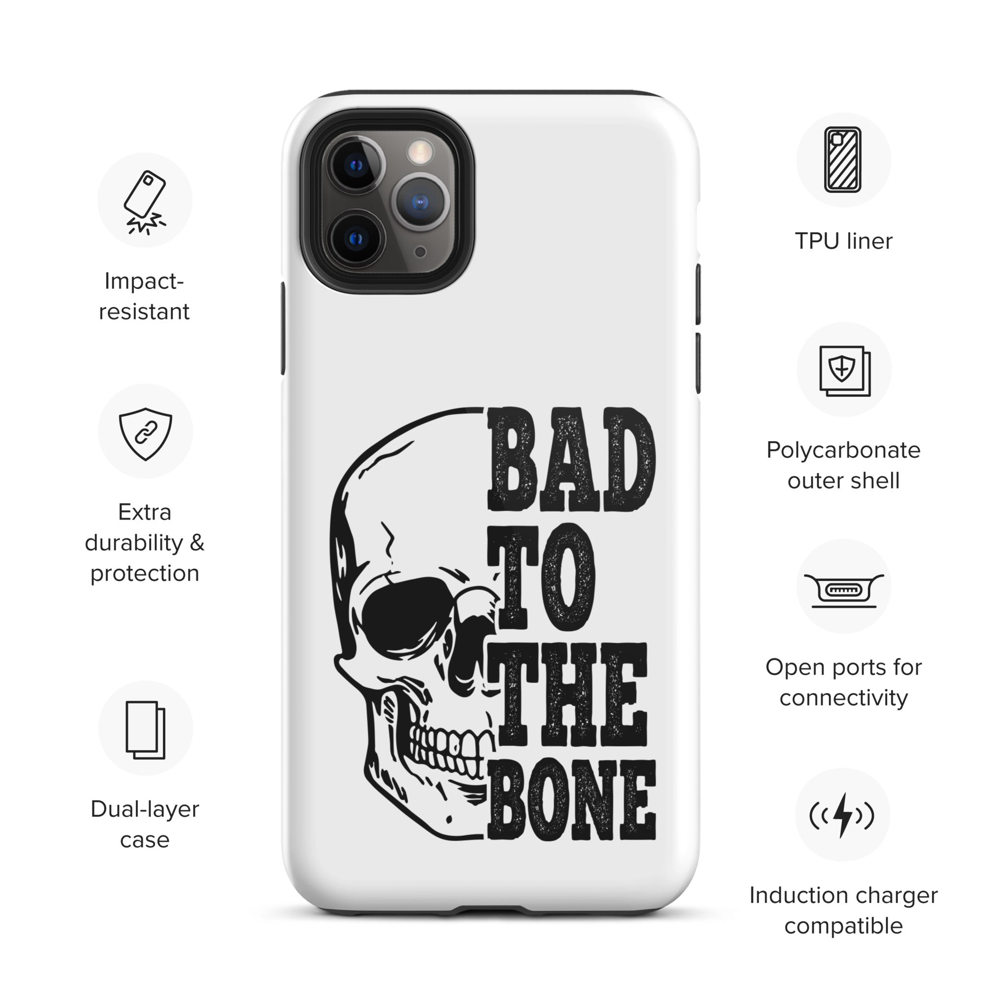 Bad To The Bone Tough iPhone Case - Heavy Duty Protective Cover for iPhone 14/13/12/11 Pro Max - Shockproof & Drop Proof - Perfect for Outdoor Adventures, Construction Work & Extreme Sports