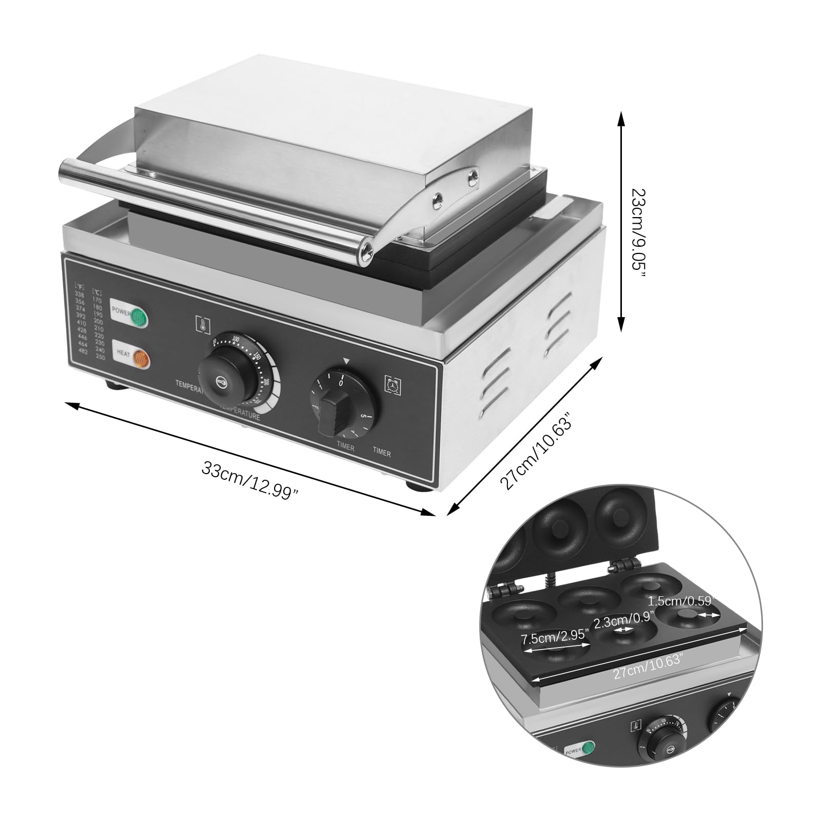 Commercial 6-Hole Electric Donut Maker & Waffle Machine - Non-Stick, 110V 1550W, Double-Sided Heating (50-300°C) - Perfect for Bakeries, Cafes, and Home Breakfast Cooking