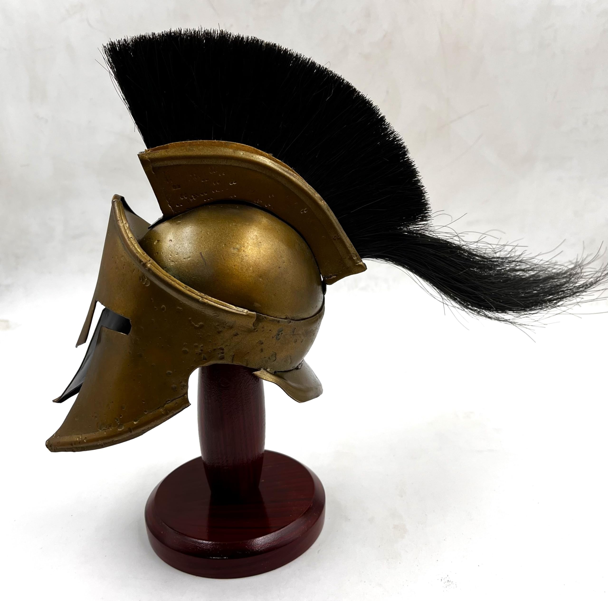 Metal Mini 300 Movie Spartan Helmet with Wood Stand - Collectible Spartan Warrior Decor for Office Desk, Gaming Room, and Man Cave Display