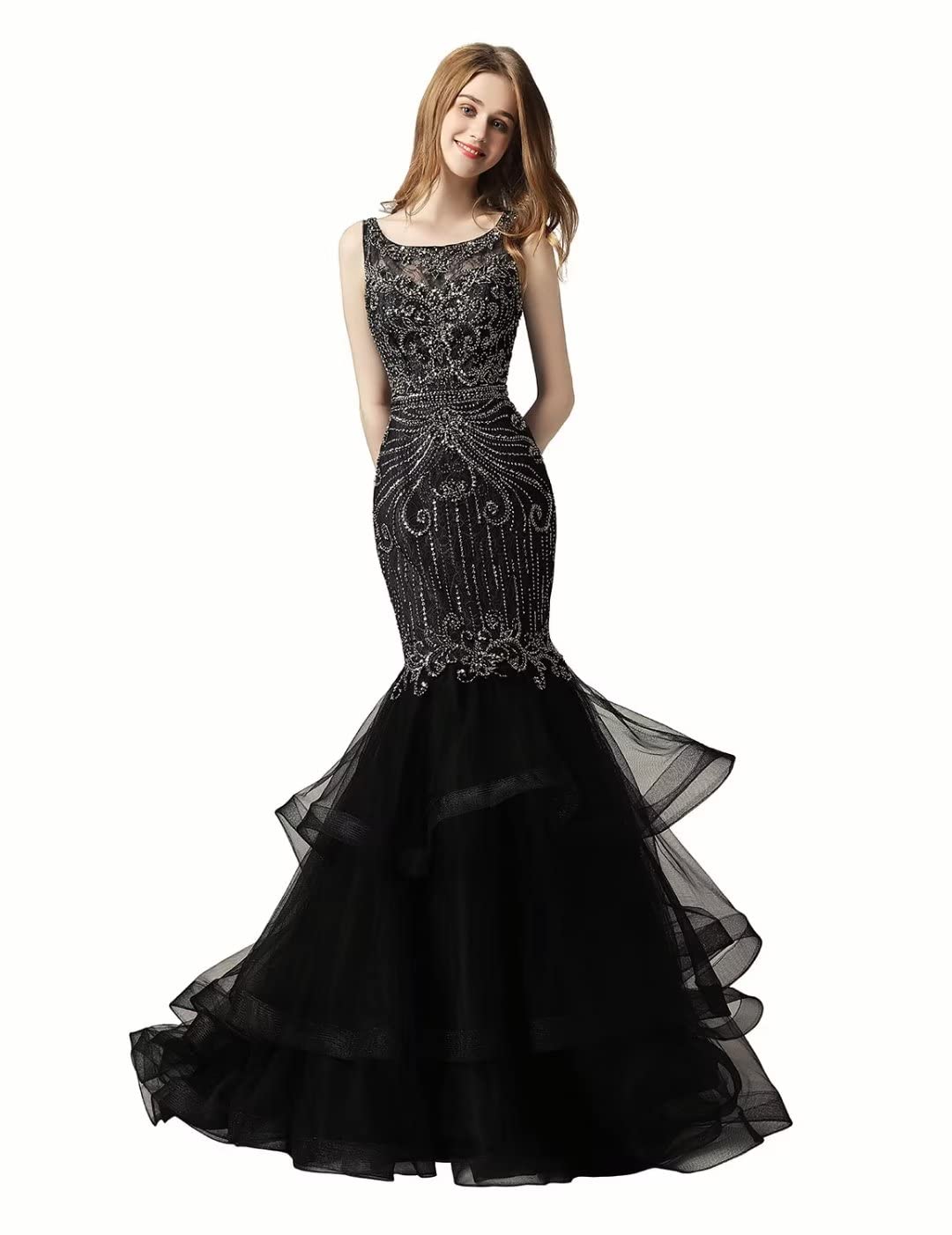 Sarahbridal Women's Lace Tulle Prom Dresses Long 2023 Mermaid Beaded Rhinestone Evening Gowns - Elegant Formal Gown for Homecoming, Wedding, Quinceañera & Special Occasions