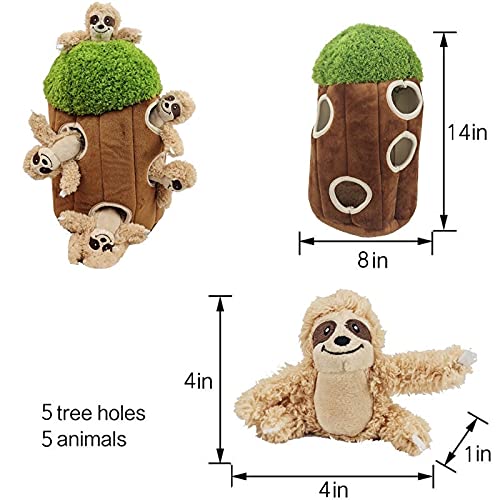 Interactive Plush Sloth Hide and Seek Dog Toy with Squeaker - Fun Burrow Game for Small & Medium Dogs | Tree Trunk Design with Hidden Sloth | Perfect for Indoor Play, Training & Bonding Time