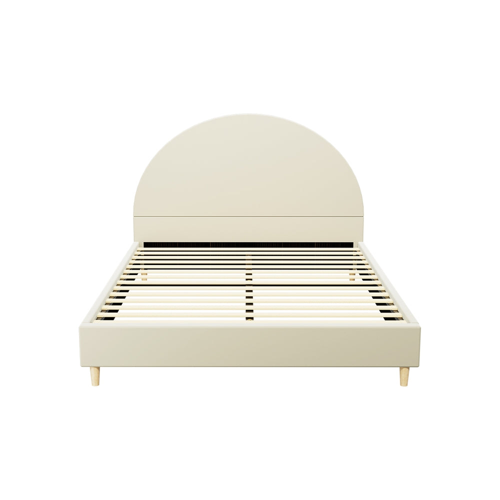 Ella Arched Queen Bed Frame - Cream Velvet Upholstered Platform Bed with Wooden Slats - Elegant Bedroom Furniture for Master Suite & Guest Room