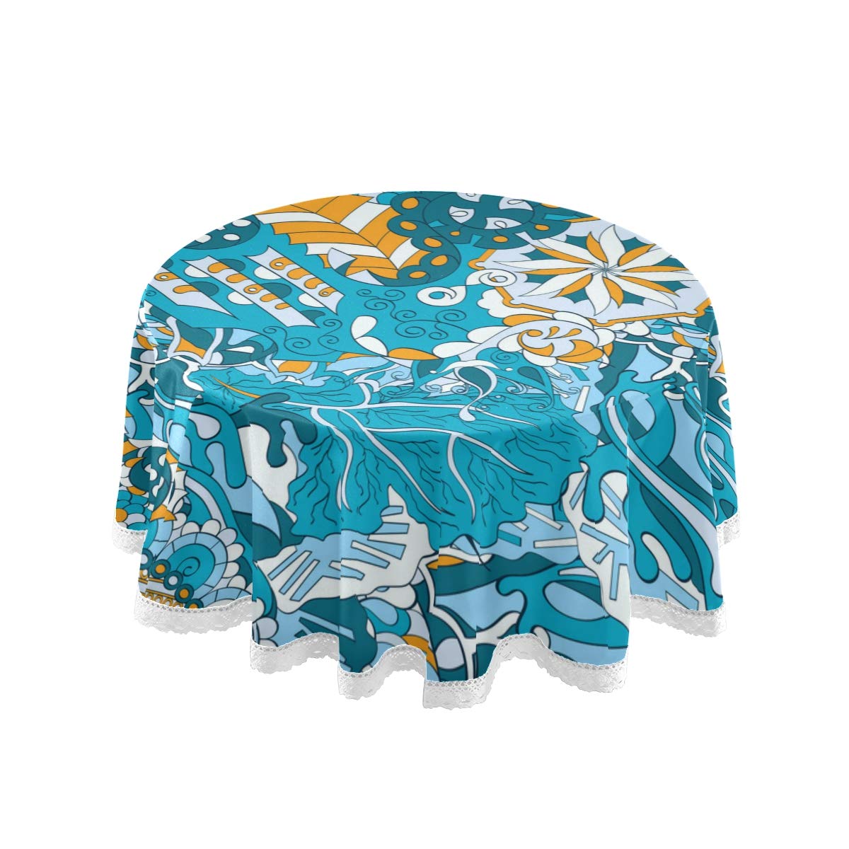 Blue Floral Tablecloth 60 Inch Round - for Dining & Coffee Tables