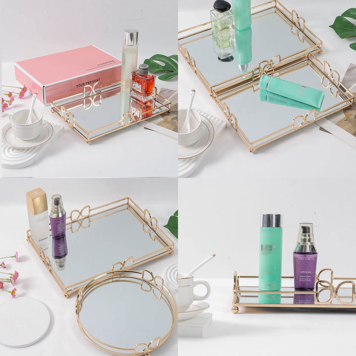 Luxury Gold Mirror Tray - Elegant Vanity Organizer for Makeup & Jewelry, Rust-Proof Glass Tray for Bathroom, Dresser, Bedroom & Home Decor (Perfect for Bridal Showers, Wedding Gifts & Spa Days)