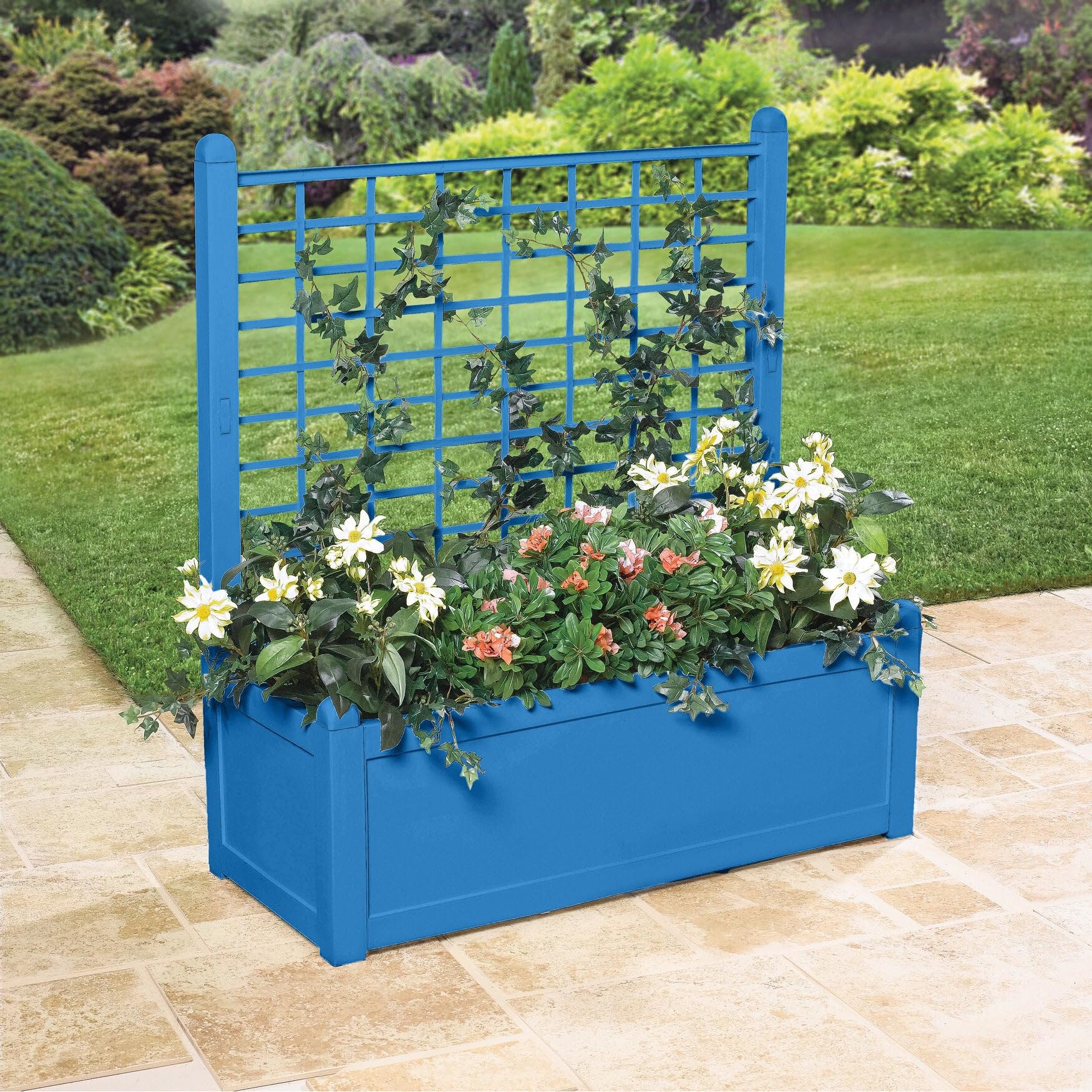 BrylaneHome Outdoor Freestanding Climbing Flower Planter Box with Trellis - Cornflower Blue | Vertical Garden for Patio, Deck, Yard & Balcony Decor