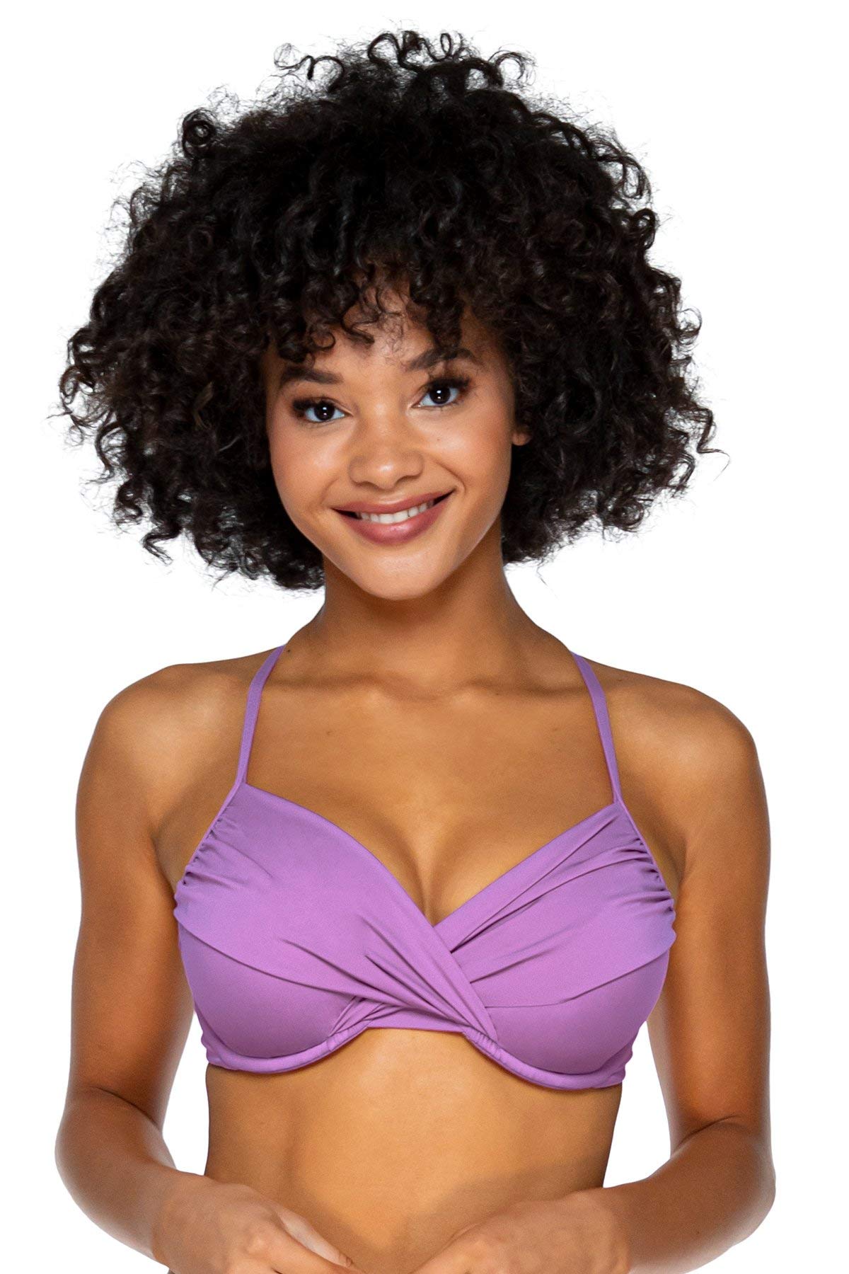 Women's Crossroads D & DD Bikini Top Swimsuit with Underwire Support - Floral Iris Print - 34D Bra Size - Perfect for Beach Vacations & Poolside Relaxation