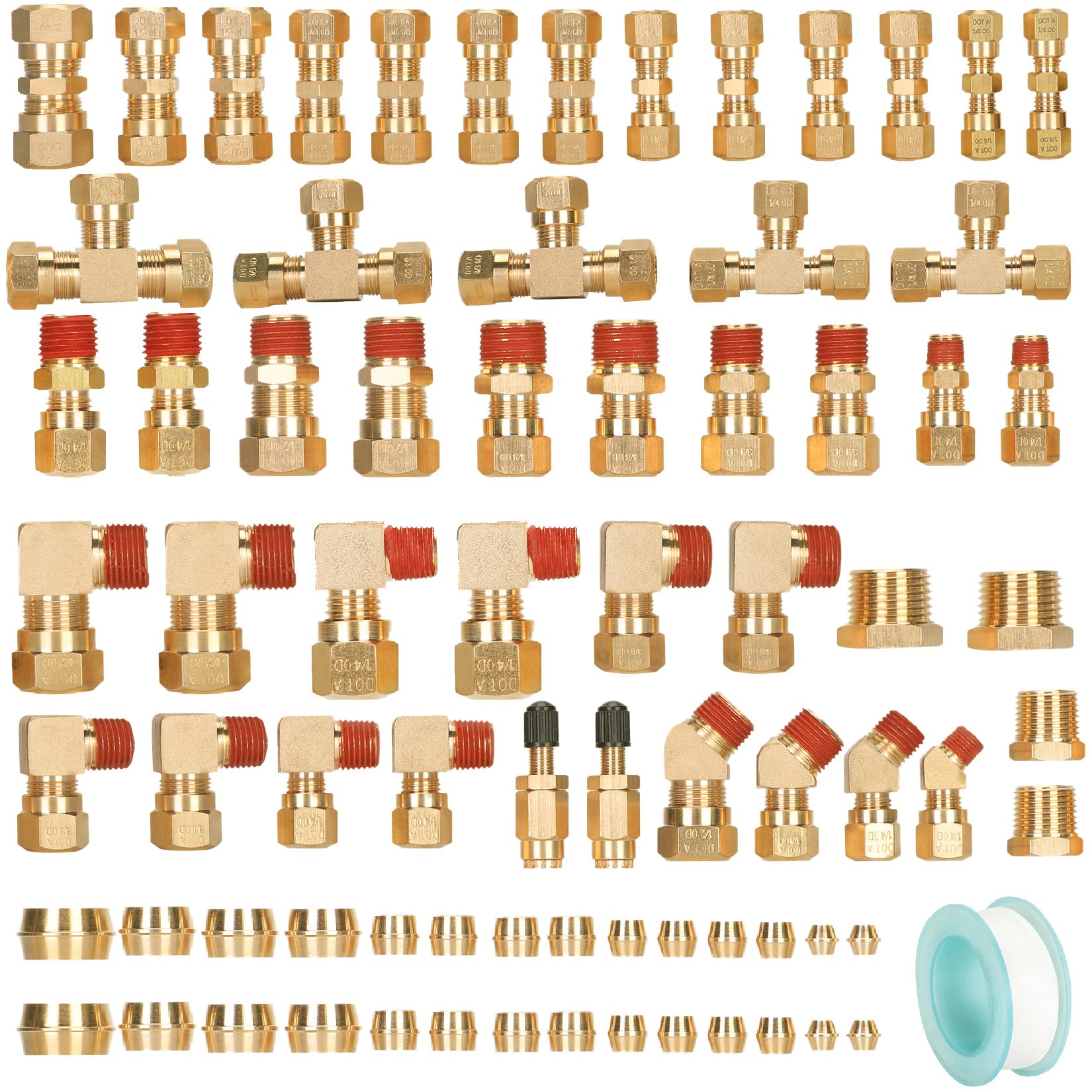74Pcs DOT Air Brake Line Fittings Assortment Kit - 1/8