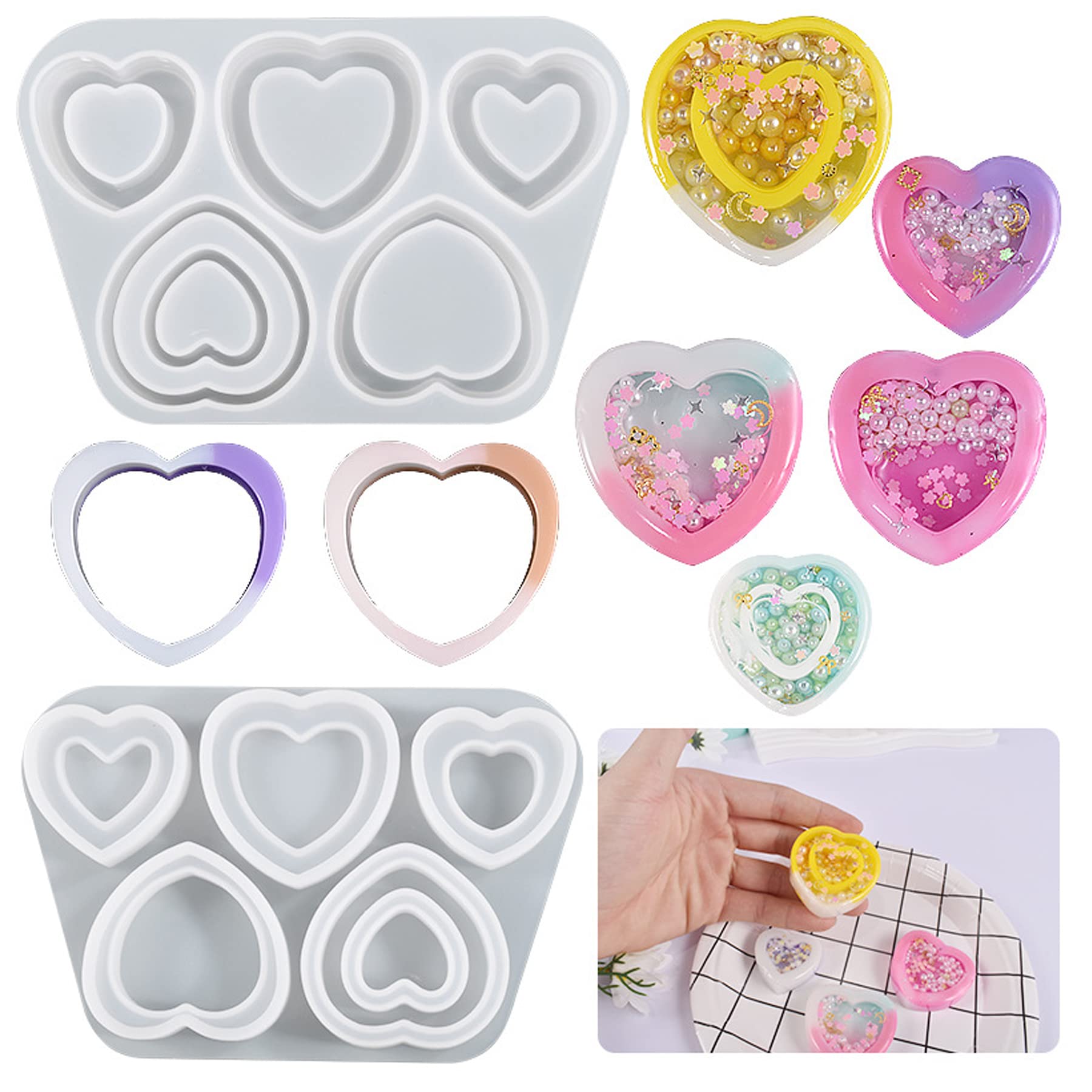 Premium Heart-Shaped Resin Shaker Silicone Molds for Jewelry Making - DIY Epoxy Casting Molds with PVC Sheets & Colorful Beads - Perfect for Handmade Pendants, Keychains & Resin Art Projects