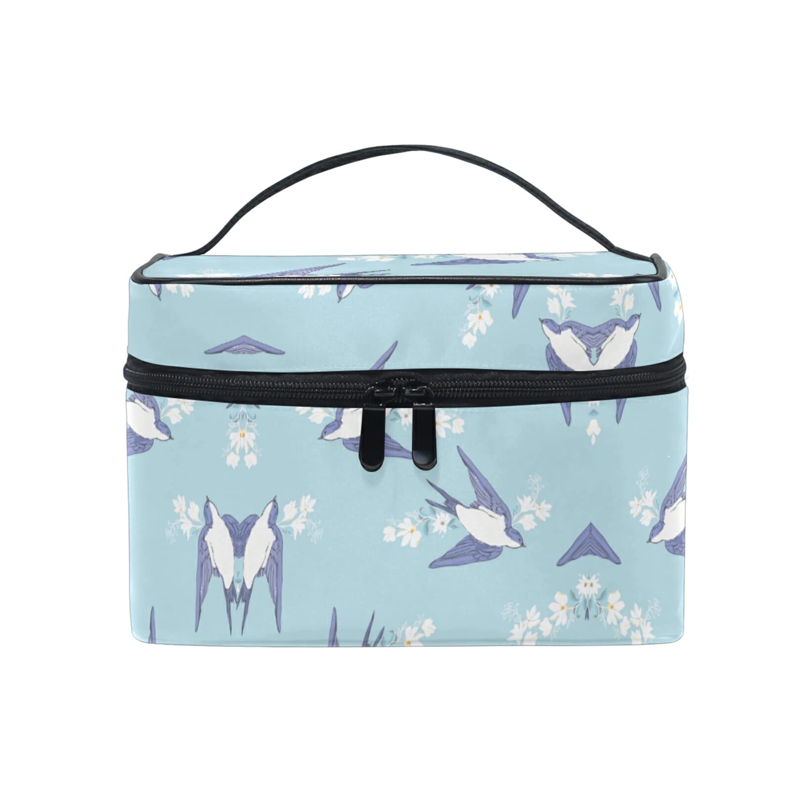 Swallow Flower Blue Bird Cosmetic Bag Organizer - Waterproof Zippered Makeup Pouch & Toiletry Case for Women | Travel, Gym, Daily Essentials Storage