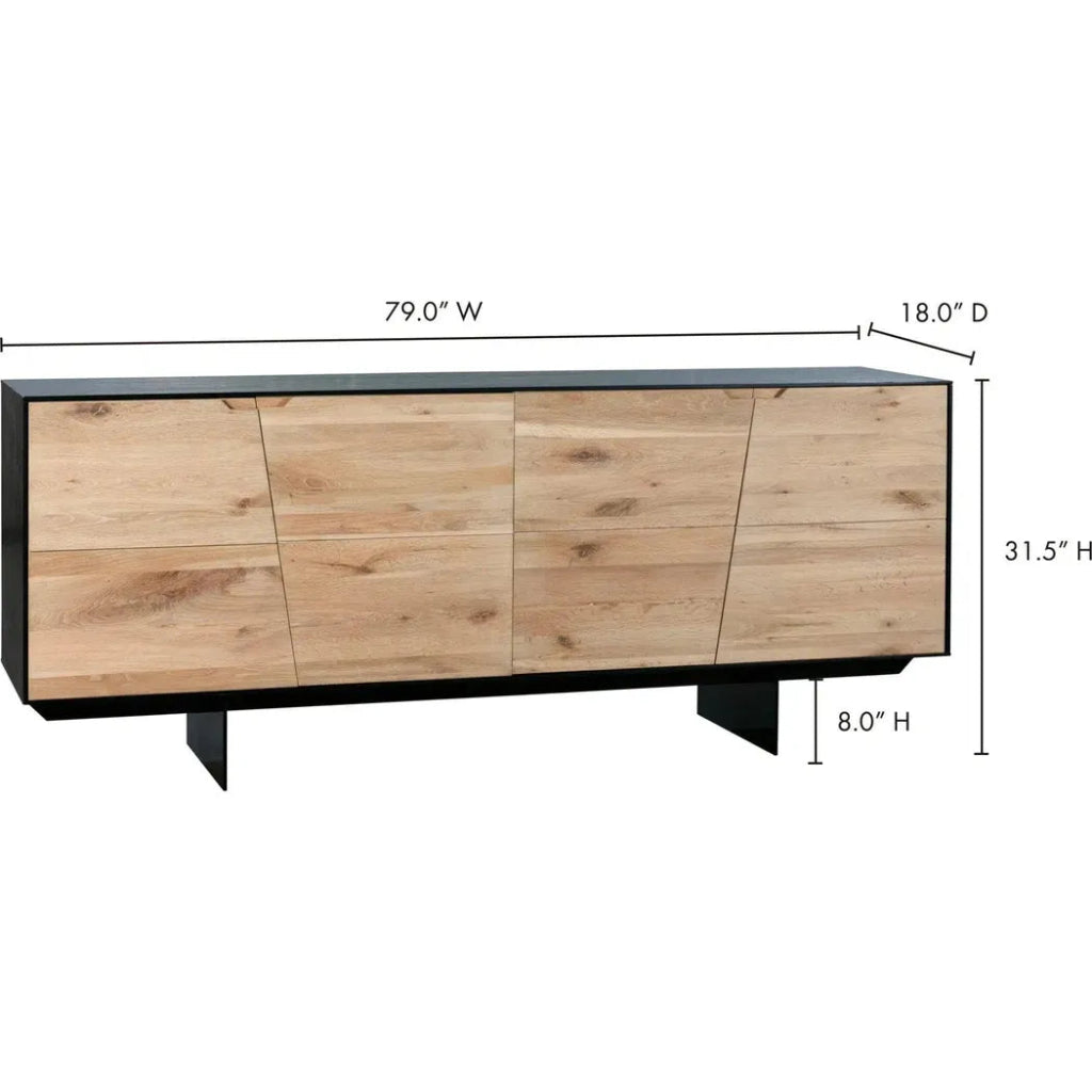 79 Inch Natural Wood Sideboard Buffet Cabinet - Modern Contemporary Dining Room Storage Furniture for Home & Office Use