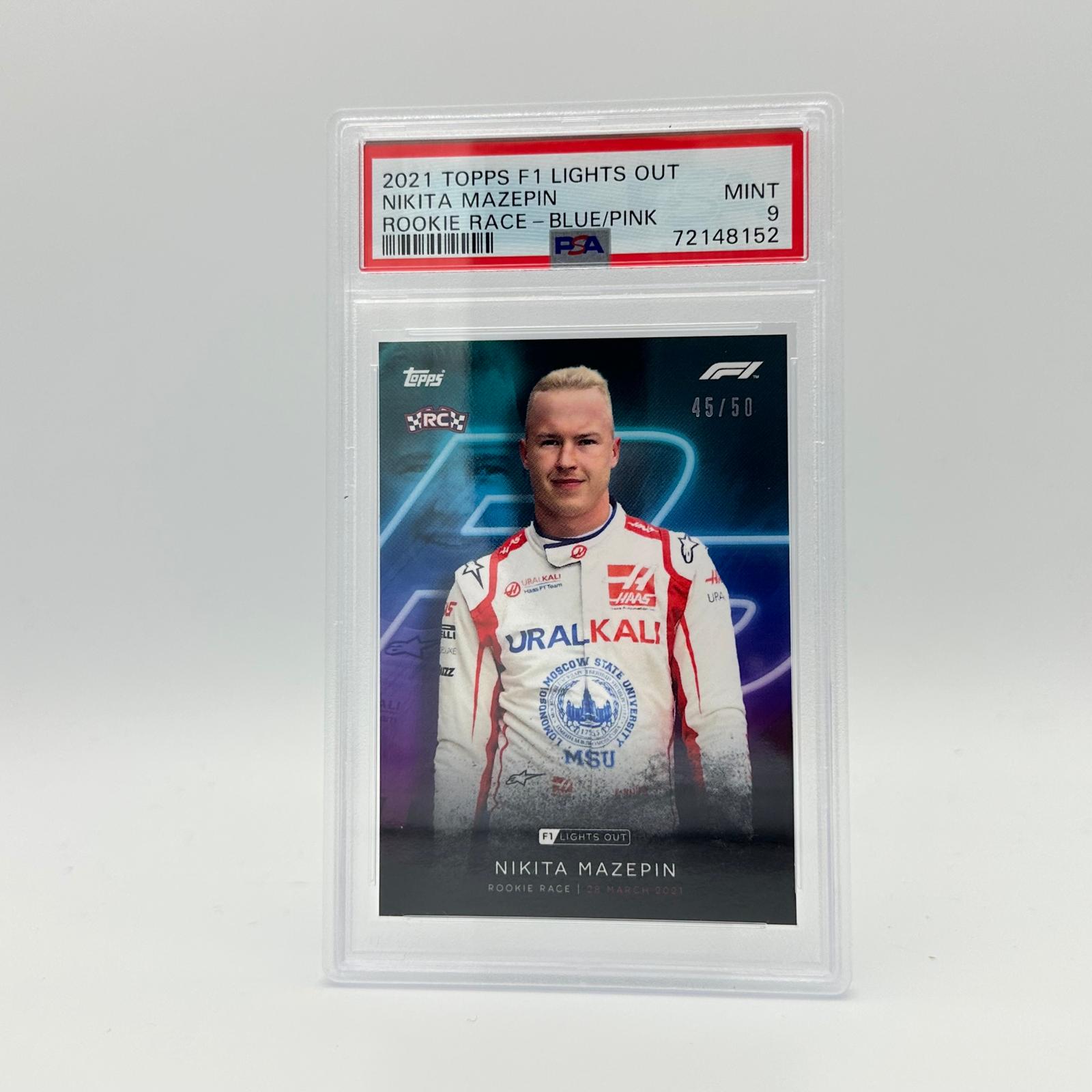 PSA 9 Graded 45/50 Nikita Mazepin Rookie Race Card - Perfect for F1 Collectors and Racing Memorabilia Enthusiasts
