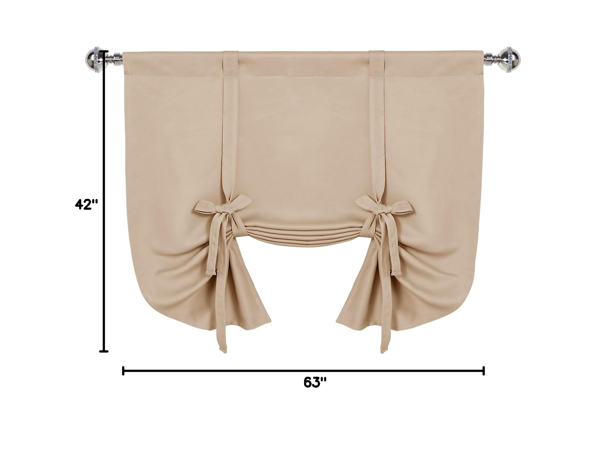 DWCN Blackout Curtains - Thermal Insulated Room Darkening Window Curtains with Rod Pocket & Tie-Up Shades, Beige (42x63 Inches, 1 Panel) - Perfect for Kitchen, Bedroom & Home Theater Light Control