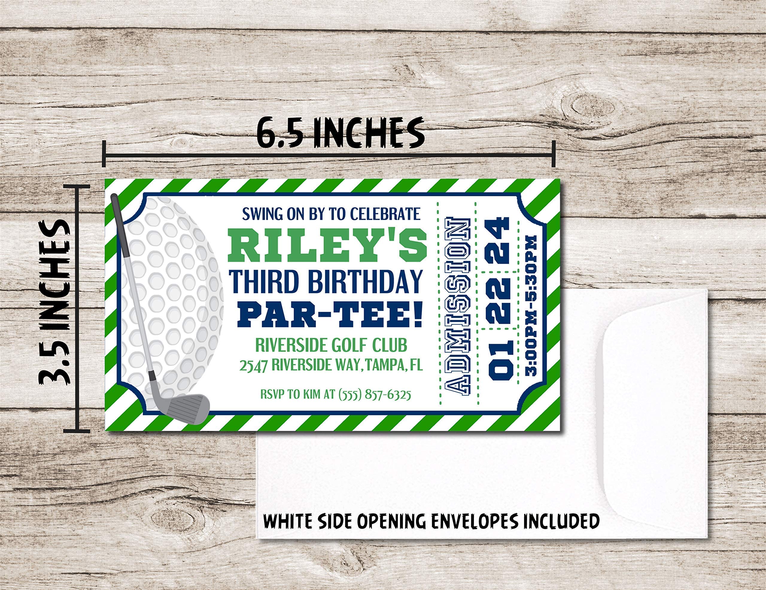 Golf Birthday Invitation Cards with Envelopes - Green & Blue Ticket Style Golf Party Supplies for Men's 50th Birthday, Retirement Celebration & Golf Tournament Events