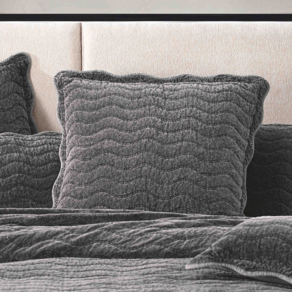 Private Collection Indiana Charcoal European Sham - Premium Cotton Pillowcase for Luxury Bedding, Perfect for Master Bedrooms & Guest Rooms