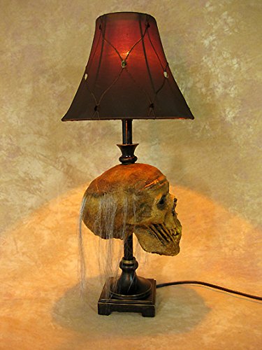 Gothic Desk Lamp with Life-Size Skull Base & Antique Shade - Perfect for Halloween Decor, Horror Room Theme, and Dark Academia Study Setup