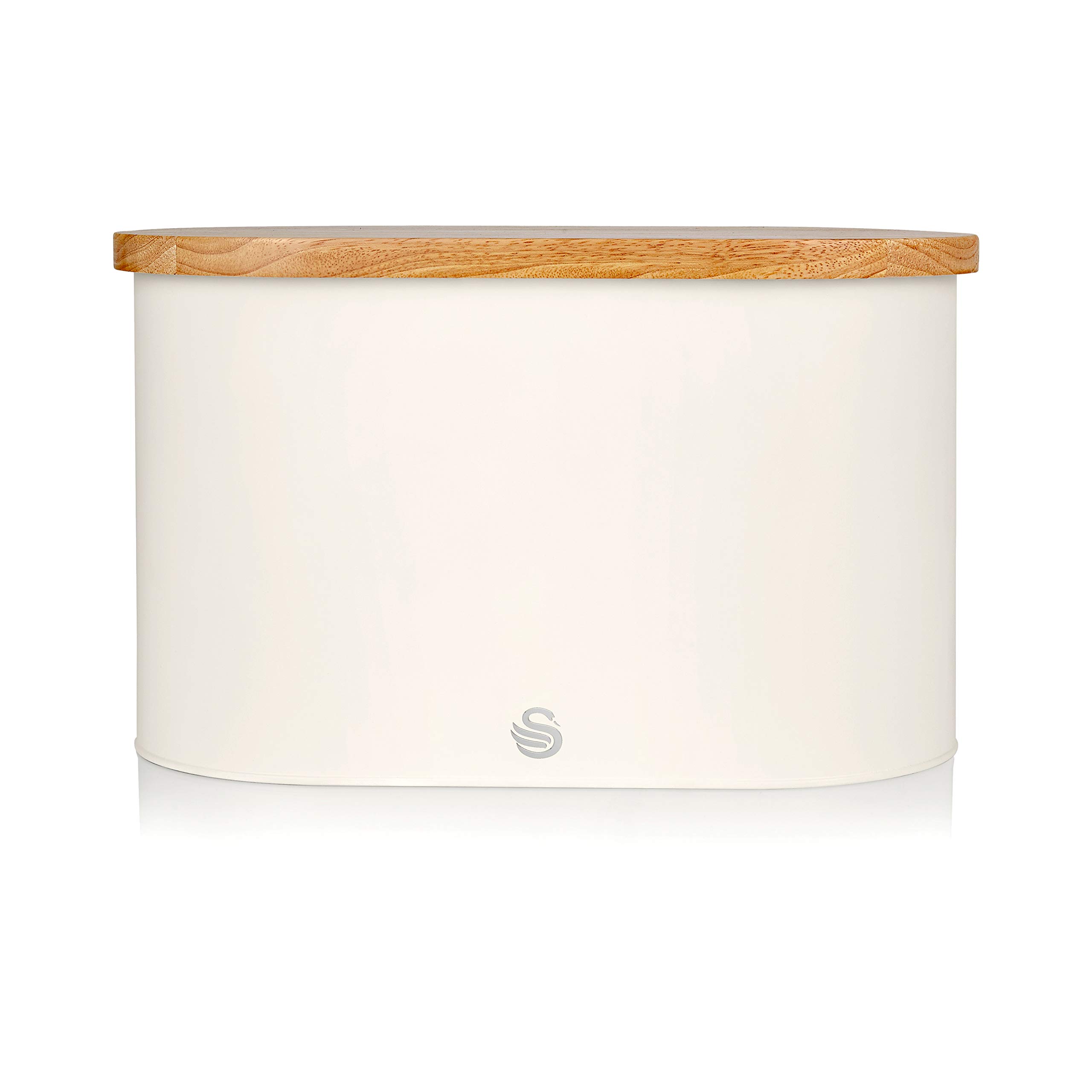 Nordic Scandi Bread Bin with Bamboo Cutting Board Lid - Swan SWKA17512WHTN | White Cotton & Steel Bread Storage Box | Perfect for Kitchen Countertop Organization & Fresh Bread Keeping