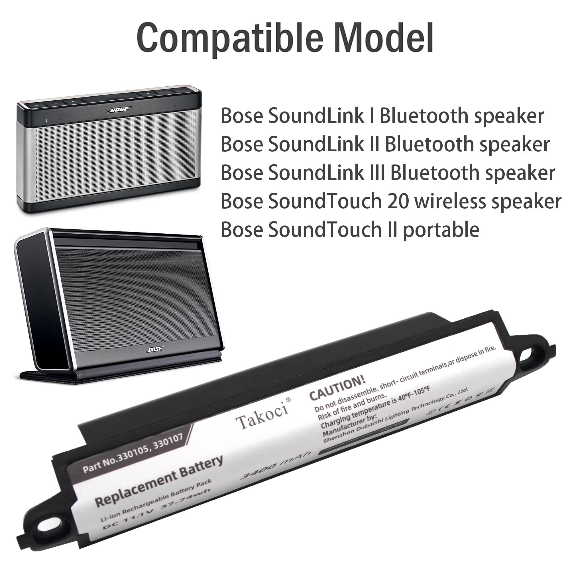 3400mAh Replacement Battery for Bose SoundLink 2 Wireless Bluetooth Speaker - Compatible with Part Numbers 330107, 359495, 330107A - Perfect for Home, Office & Outdoor Use
