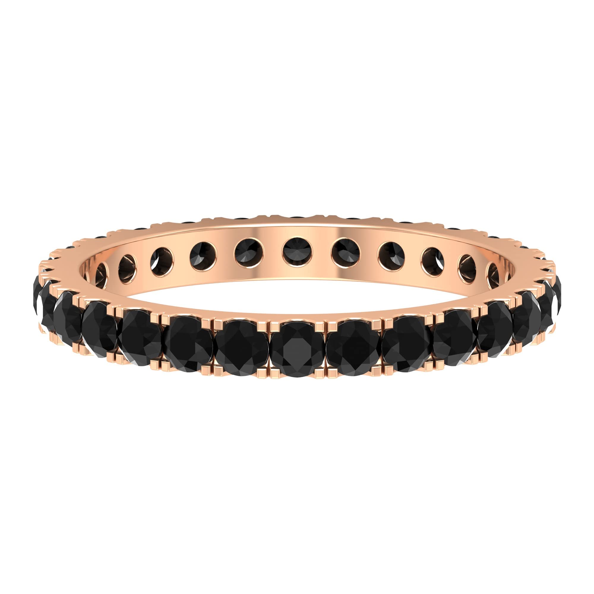1 CT Black Onyx Full Eternity Ring - 14K Solid Gold French Pave Set Black Onyx & Gold Wedding Band for Women - Perfect for Anniversary, Engagement, and Special Occasions