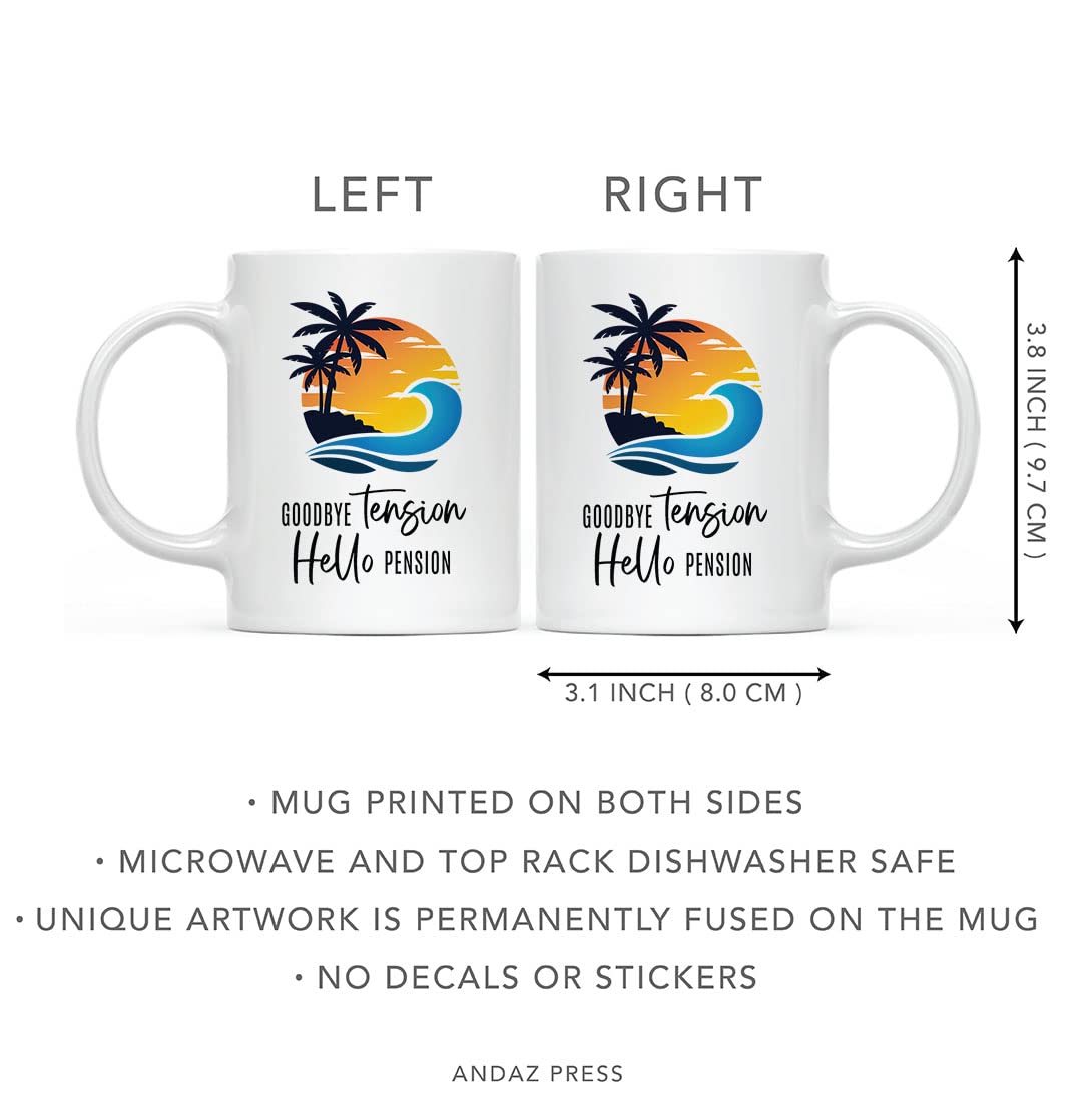 Funny Retirement Coffee Mug - 'Goodbye Tension Hello Pension' Ceramic Mug for Women & Men - 11oz Happy Retirement Gift for Coworkers & Bosses - Perfect Office Farewell Present & Humorous Coffee Cup for Daily Use