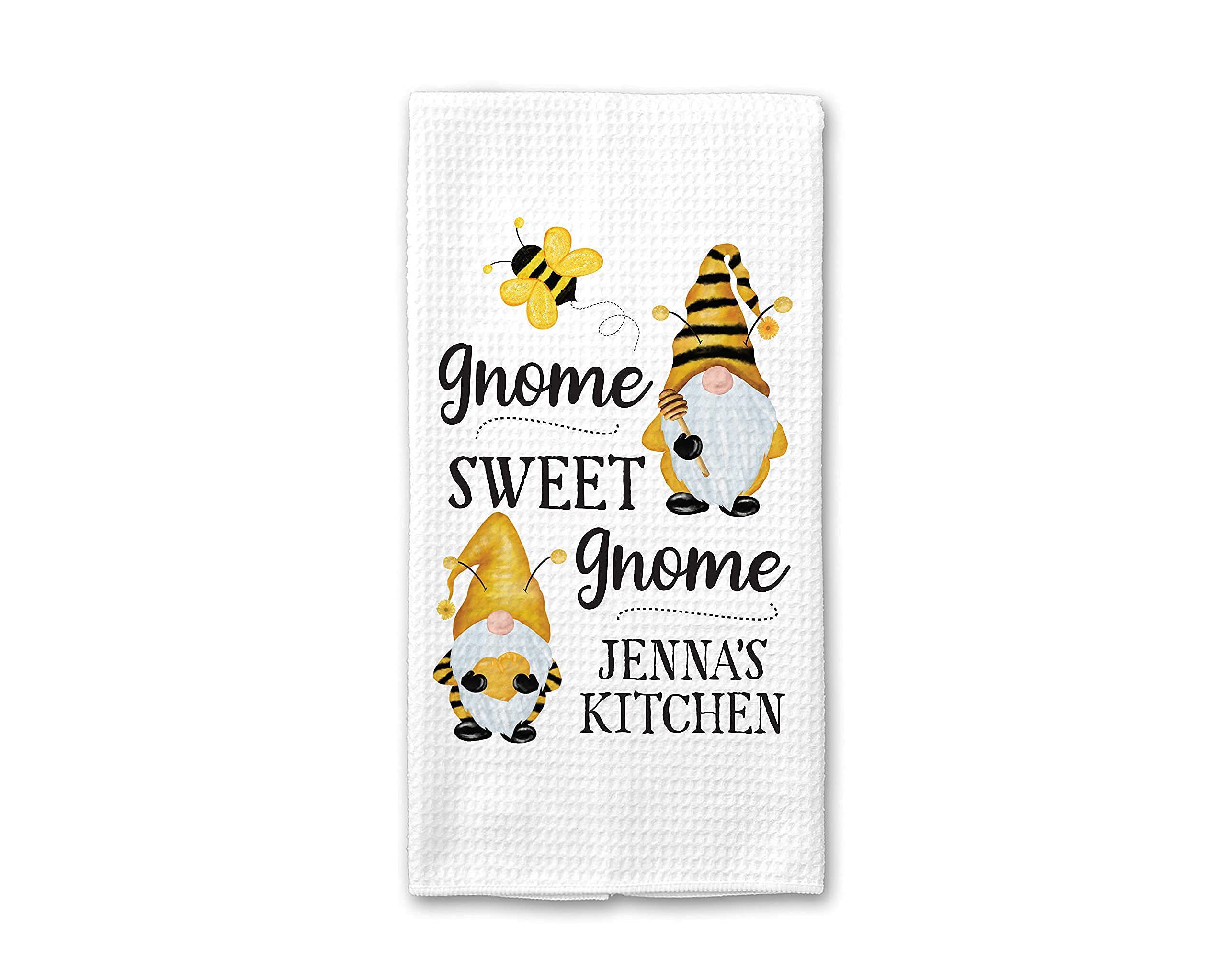 Personalized Gnome Sweet Gnome Kitchen Towel - Custom Bee Themed Dish Towel for Summer Kitchen Decor | Seasonal Home Accessories | Funny Housewarming Gift for Friends | Perfect for Farmhouse Kitchens & Cottagecore Decor