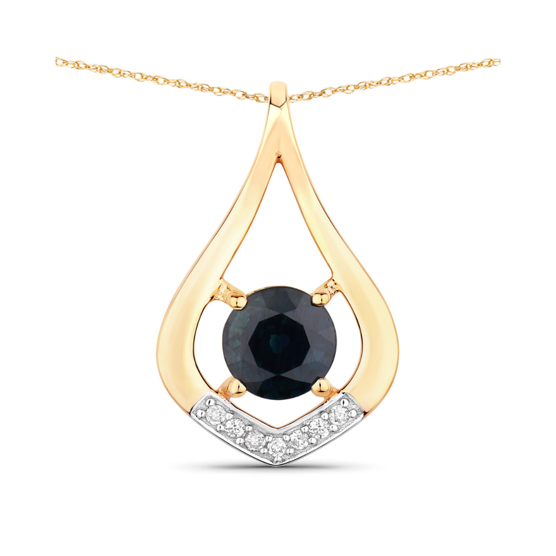 10K Solid Gold Blue Sapphire Diamond Pendant Necklace for Women - Elegant Cocktail Party Jewelry Gift for Her
