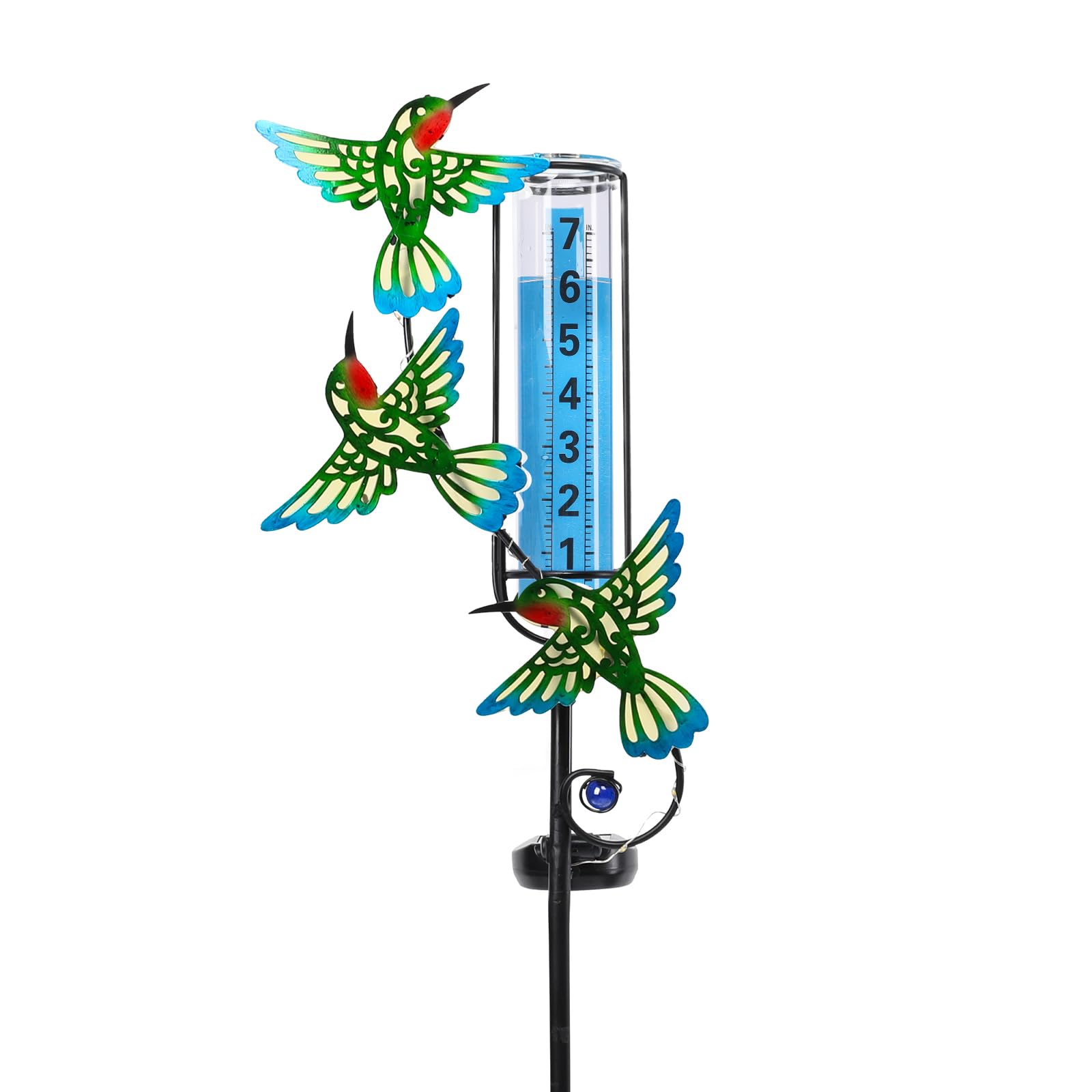 WONDER GARDEN Freeze Proof Solar Rain Gauge Outdoor with LED Hummingbird Lights - Accurate Weather Measurement for Yard, Garden & Lawn Decor | Perfect for Outdoor Enthusiasts & Home Gardeners