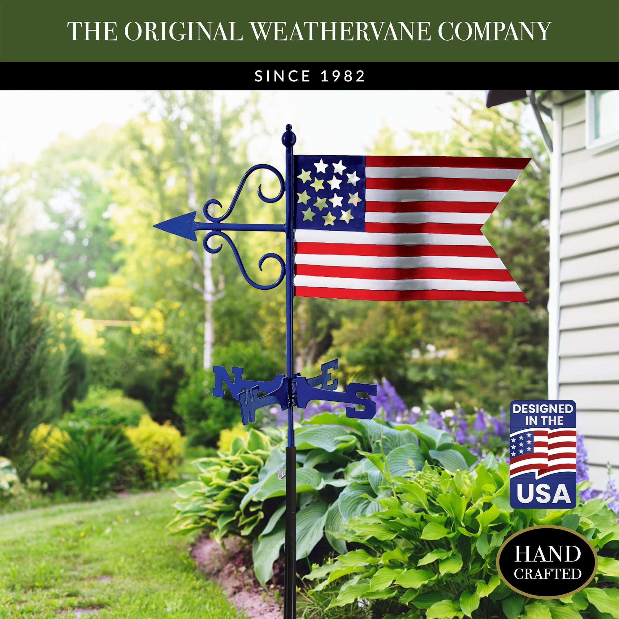 Americana Flag Garden Weathervane - Patriotic Outdoor Decor for Yard, Farmhouse & Garden - Perfect for 4th of July, Memorial Day & Backyard Parties