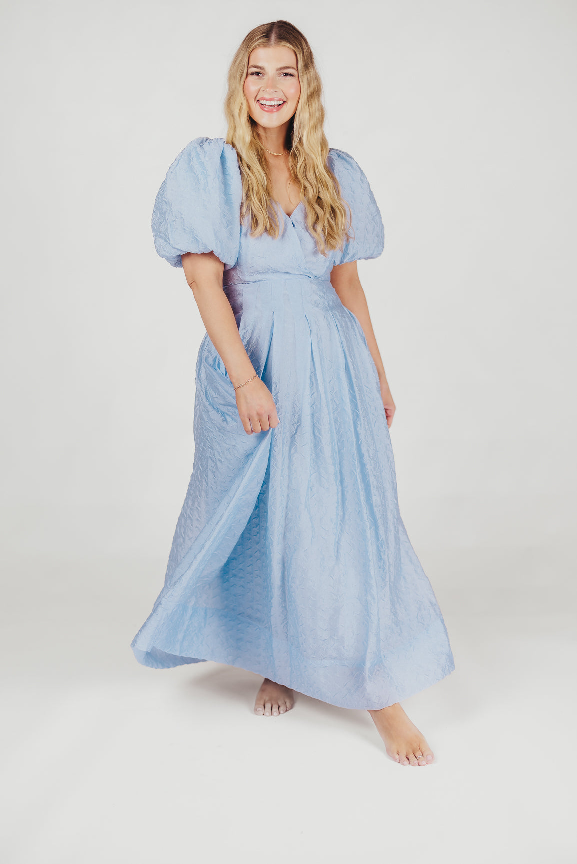 ASTR Linette Jacquard Midi Dress - Floral Print Blue Summer Dress for Women | Perfect for Weddings, Parties & Date Nights
