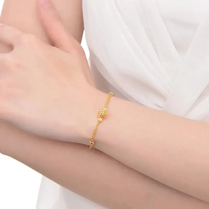 24K Pure Gold Bracelet for Women - 999 Solid Real Gold Bangle, Hollow Ball Design, Classic & Trendy Jewelry Gift for Her - Perfect for Weddings, Anniversaries & Special Occasions